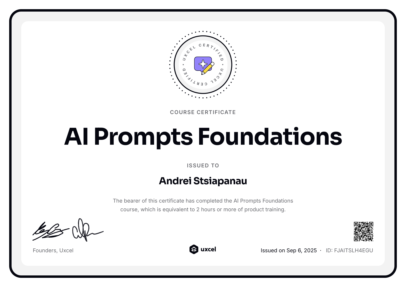 Andrei Stsiapanau's certificate